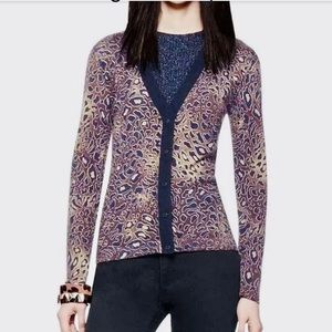 Tory Burch Sierra Leopard Button Front Cardigan 100% Merino Wool SIZE S EUC!